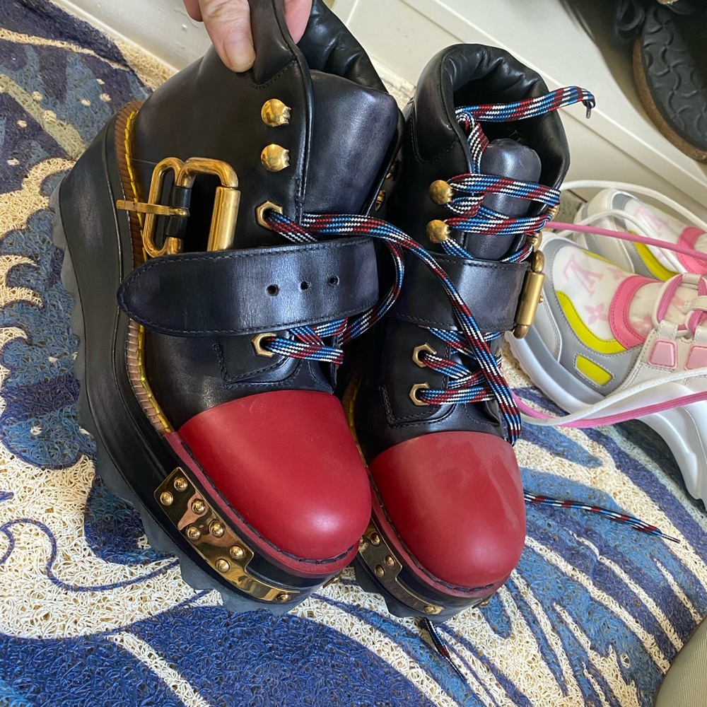 Prada Black and Red Ankle Boots